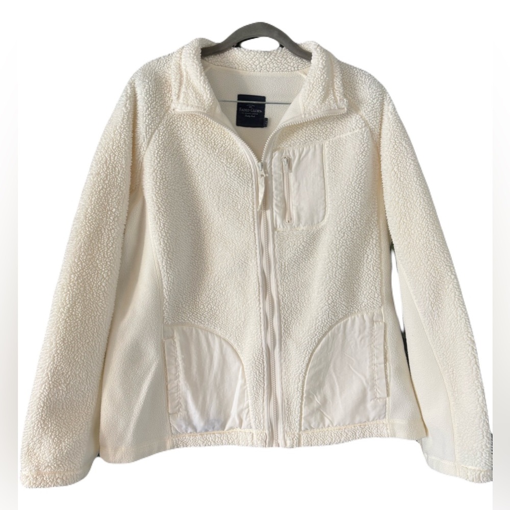 Cozy Faded Glory Sherpa Fleece Zip-Up Jacket – Cream / Off-White – Size L
